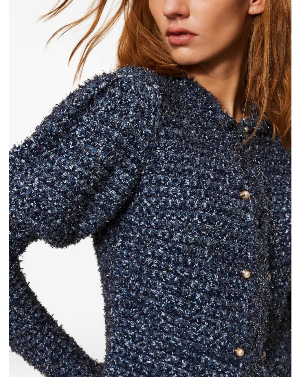 Twinset Blue Jacquard Knit Fitted Jacket With Lurex