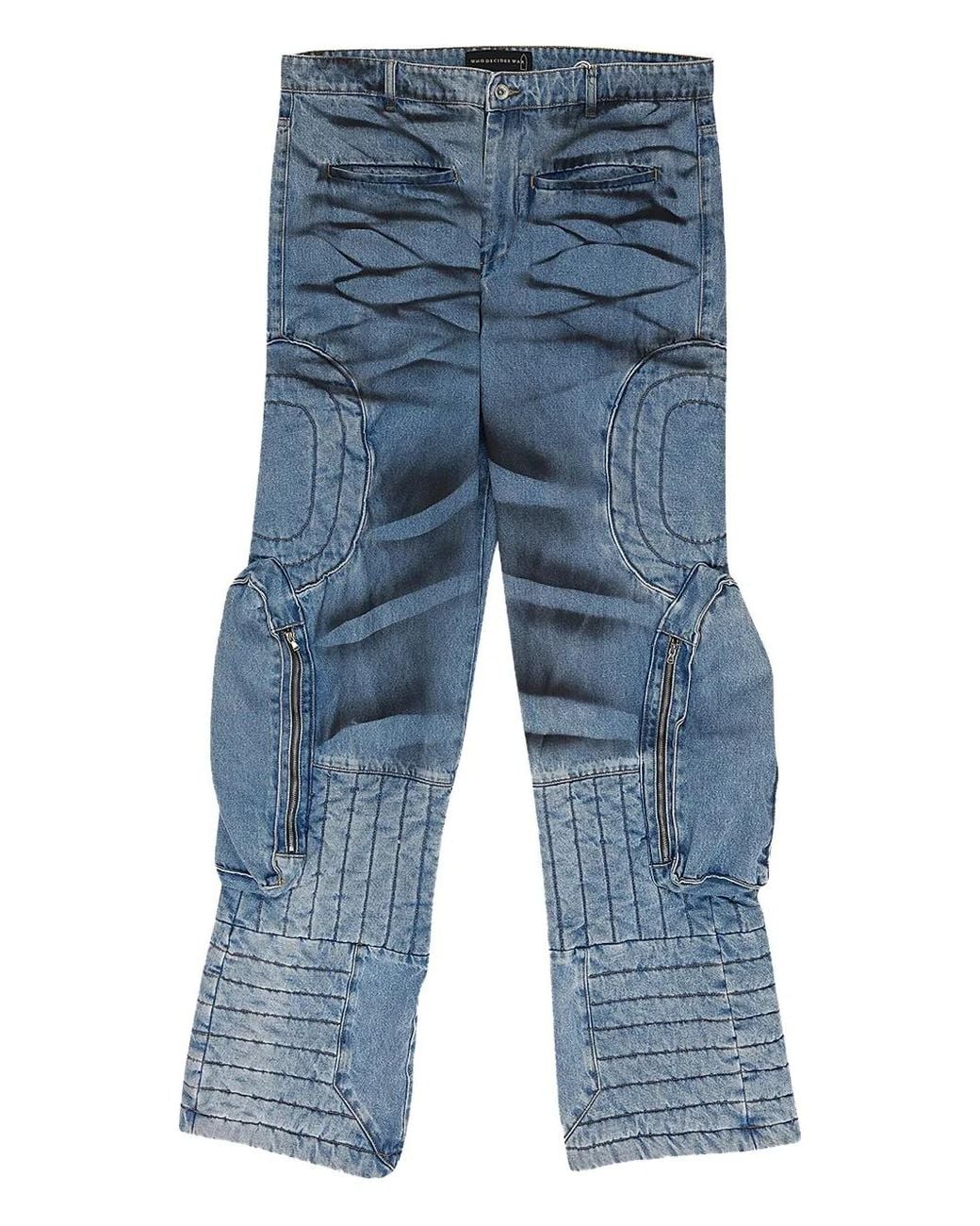 Who Decides War Blue Whiskering-Effect Jeans for men