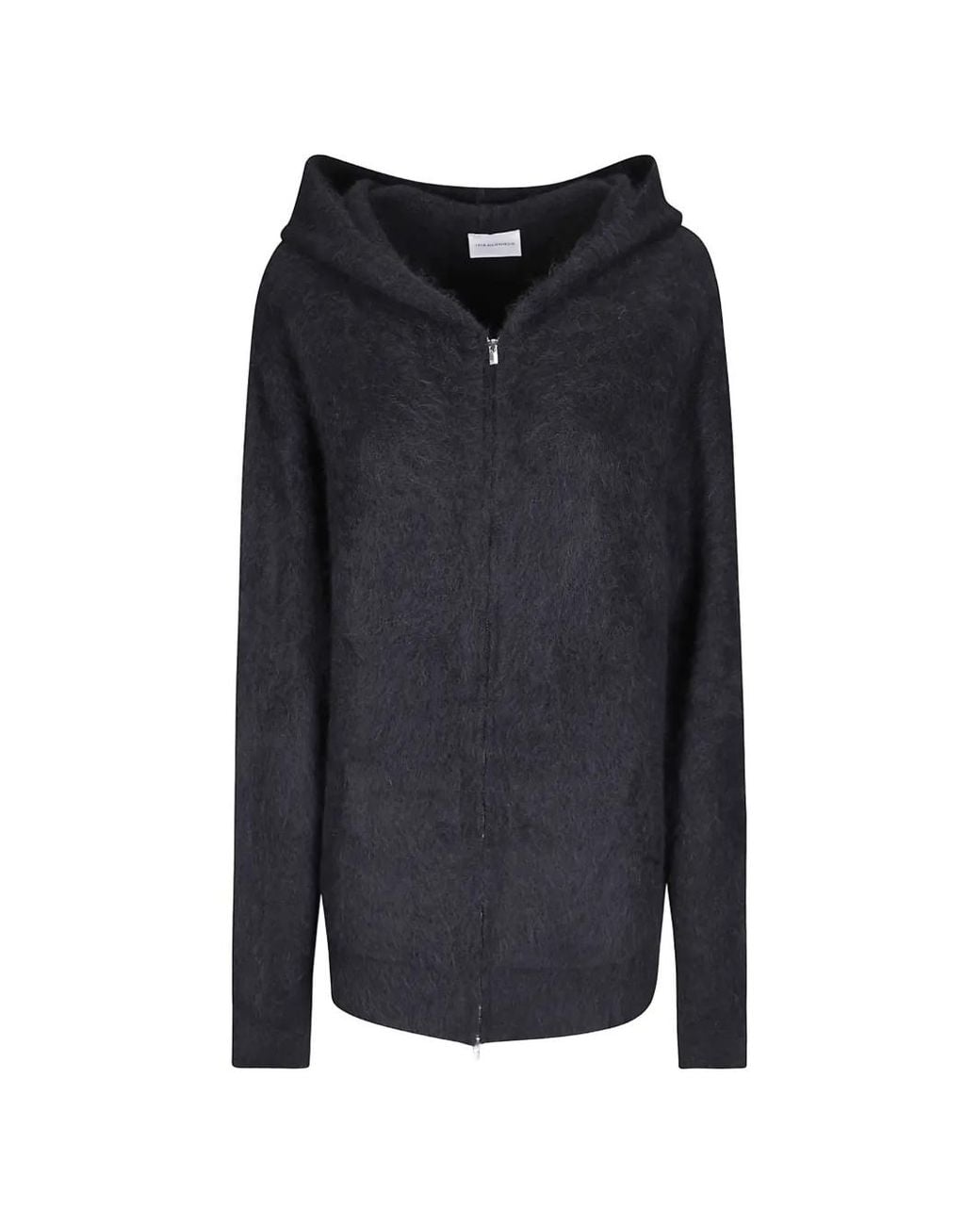 7 For All Mankind Black Fuzzy Zip-Up Hoodie