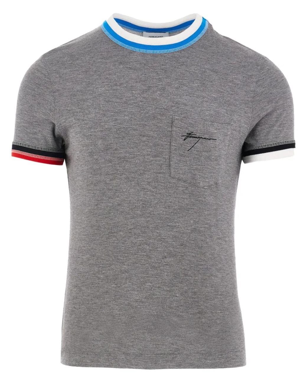 Ferragamo Gray T-shirt With Color Block Trims for men