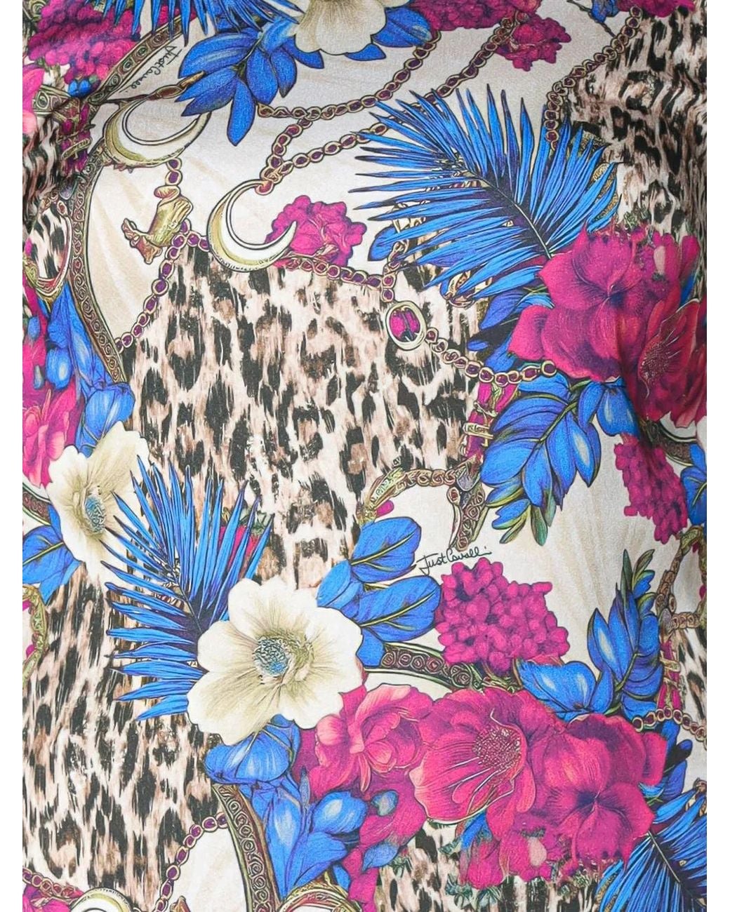 Just Cavalli Natural Leopard-Print Floral-Print Mini Dress