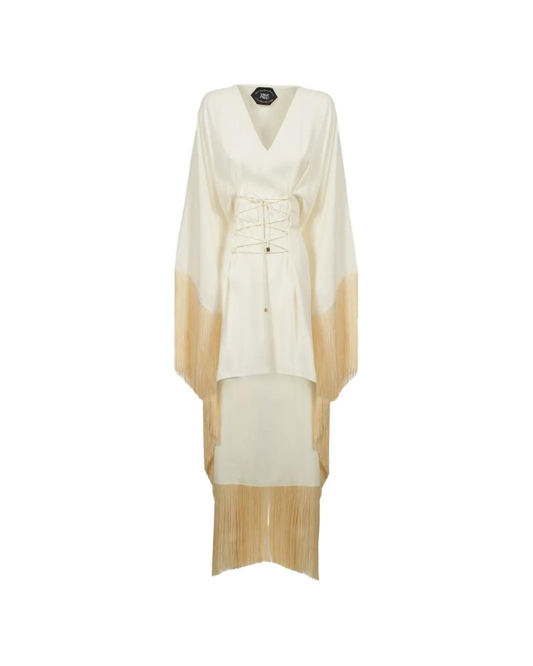 Taller Marmo White Mini Sierra Fringed Kaftan Dress