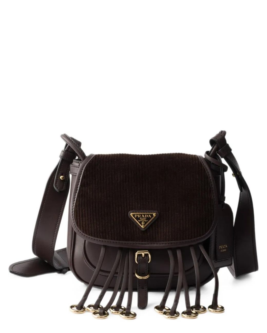 Prada Black Corsaire Corduroy And Leather Mini Shoulder Bag