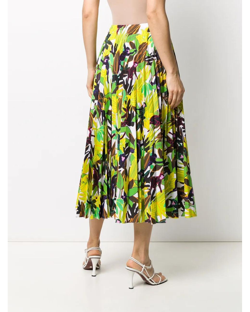 Valentino Garavani Green Monkey Forest Pleated Midi Skirt