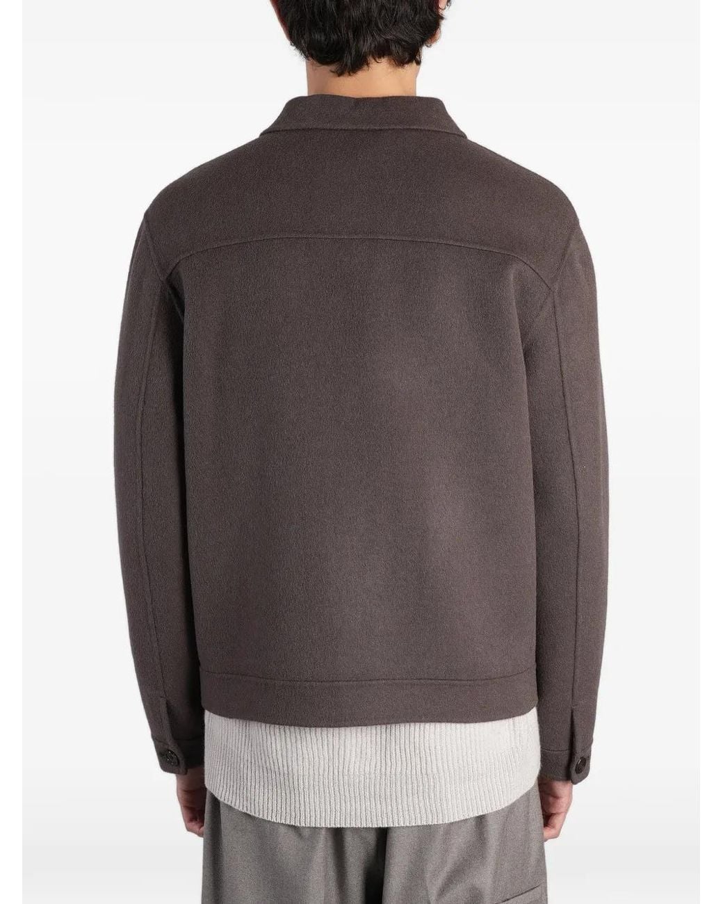 Low Brand Gray Button-Up Patch-Pocket Shirt Jacket for men