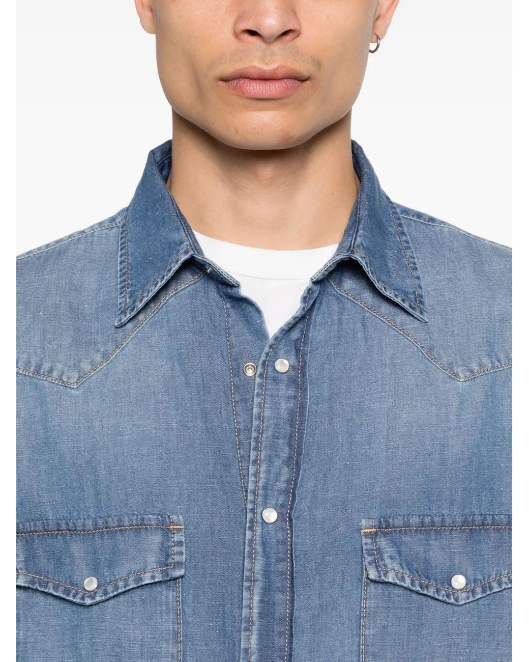 Jacob Cohen Blue Point-Collar Denim Shirt for men