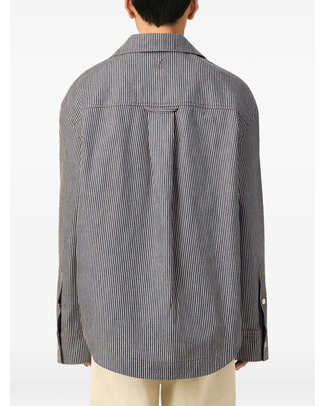 AMI Gray Cotton Long Sleeve Camp Collar Overshirt for men