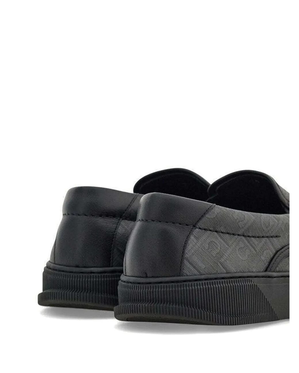 Ferragamo Black Embossed-Pattern Slip-On Sneakers for men