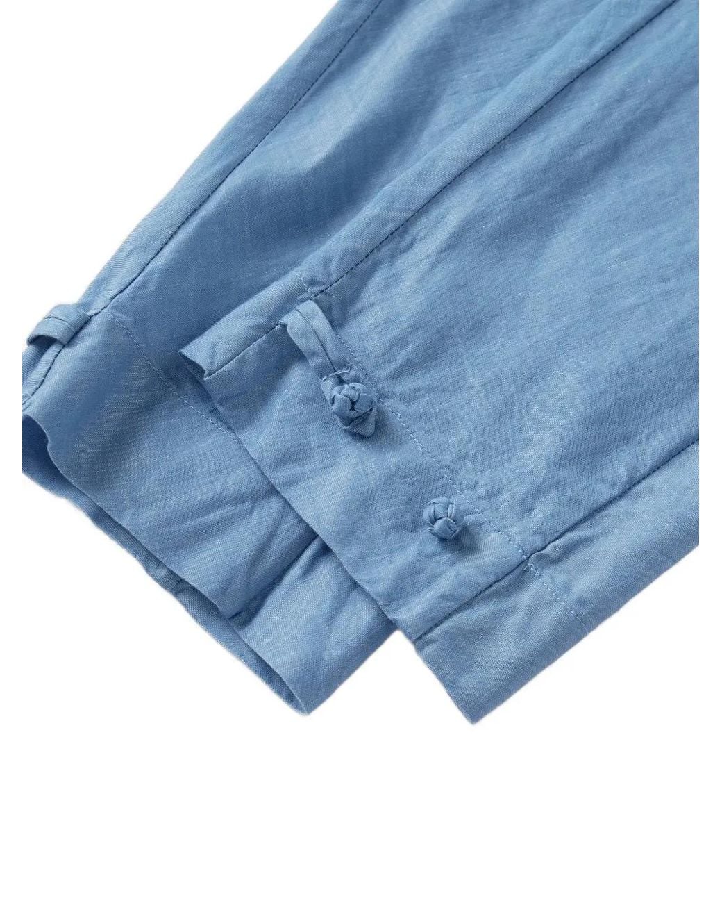 Shanghai Tang Blue Frog-Fastening Mandarin-Collar Shirt for men