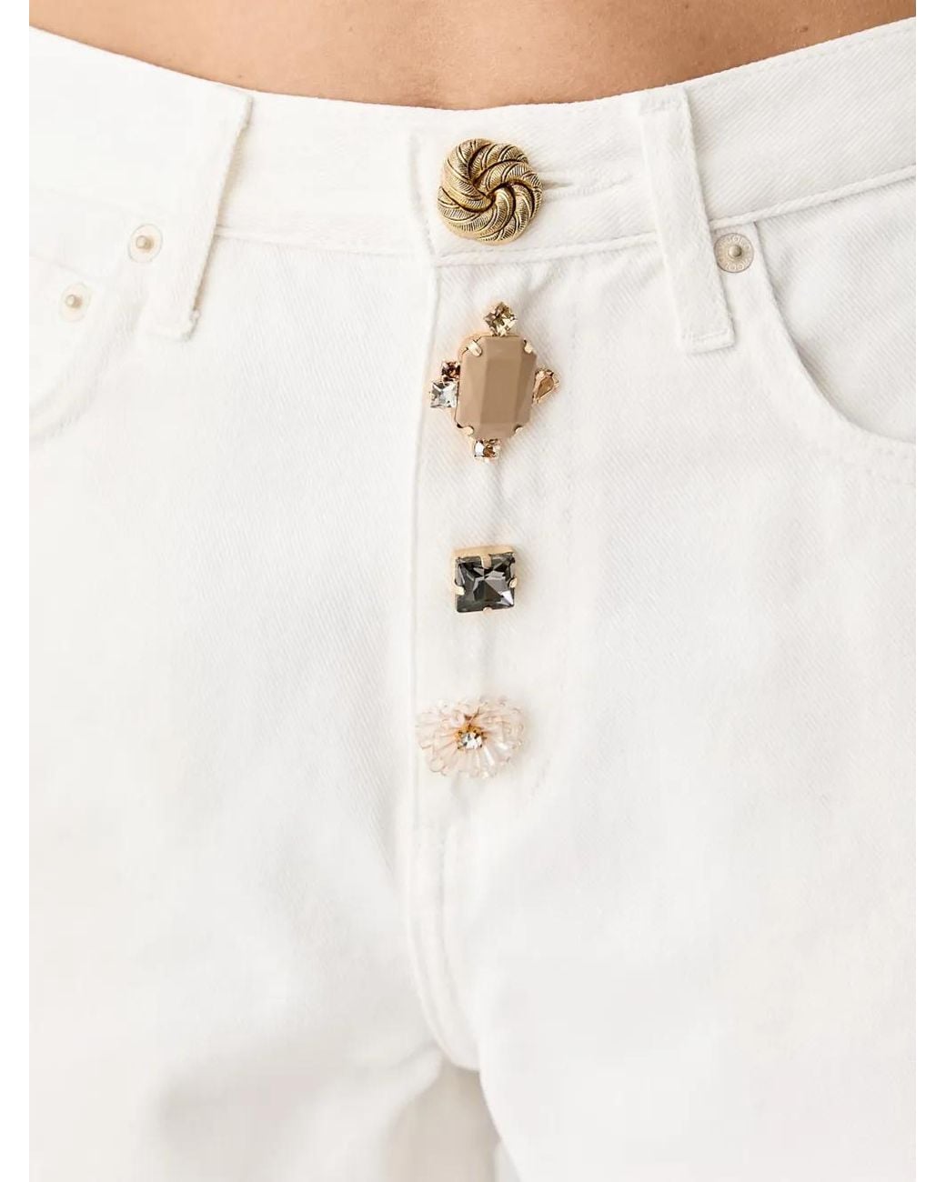 ViCOLO White Button-Embellishment Short