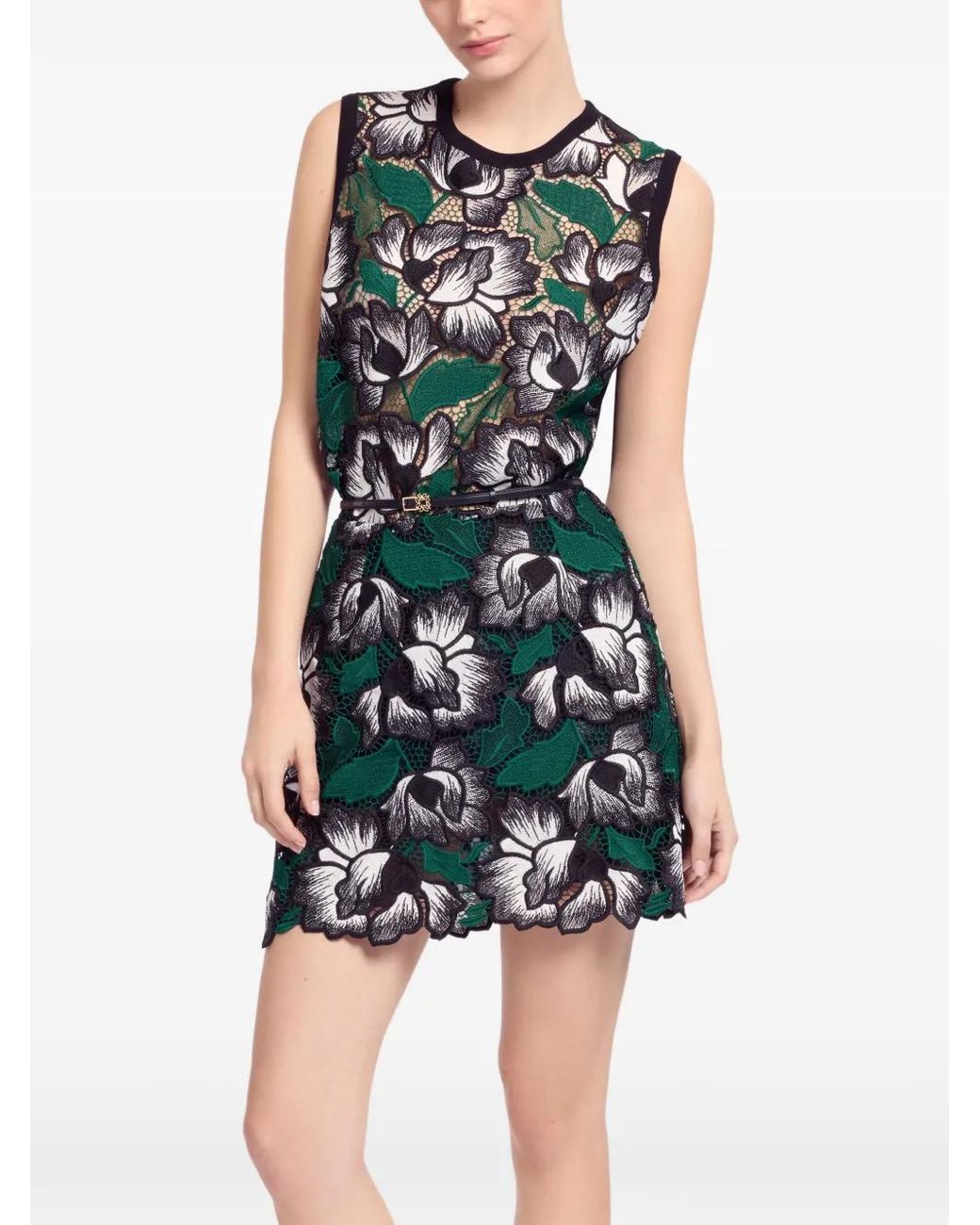 Elie Saab Green Minijupe En Macramé Fleuri
