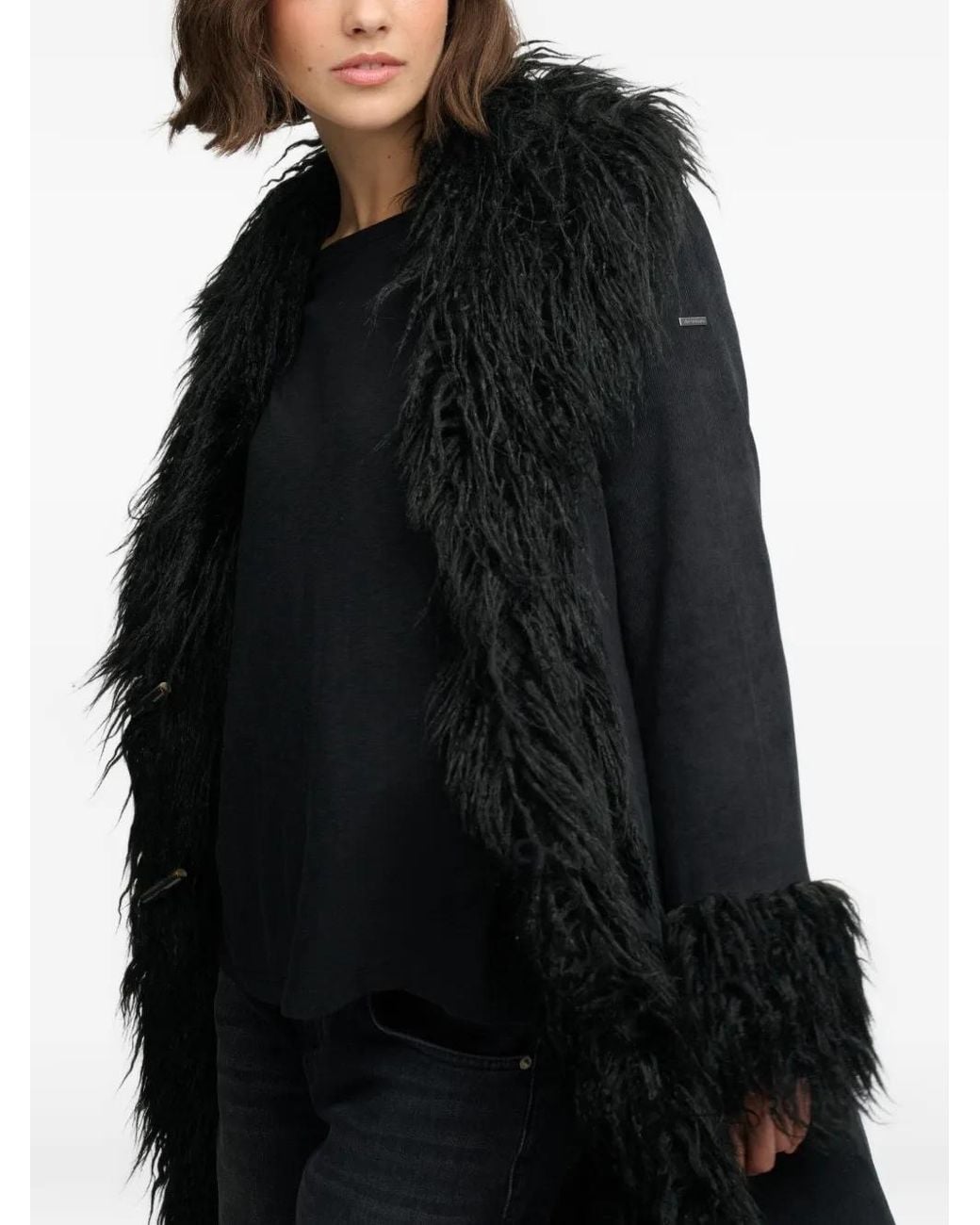 Superdry Black Faux-Fur Trim Coat