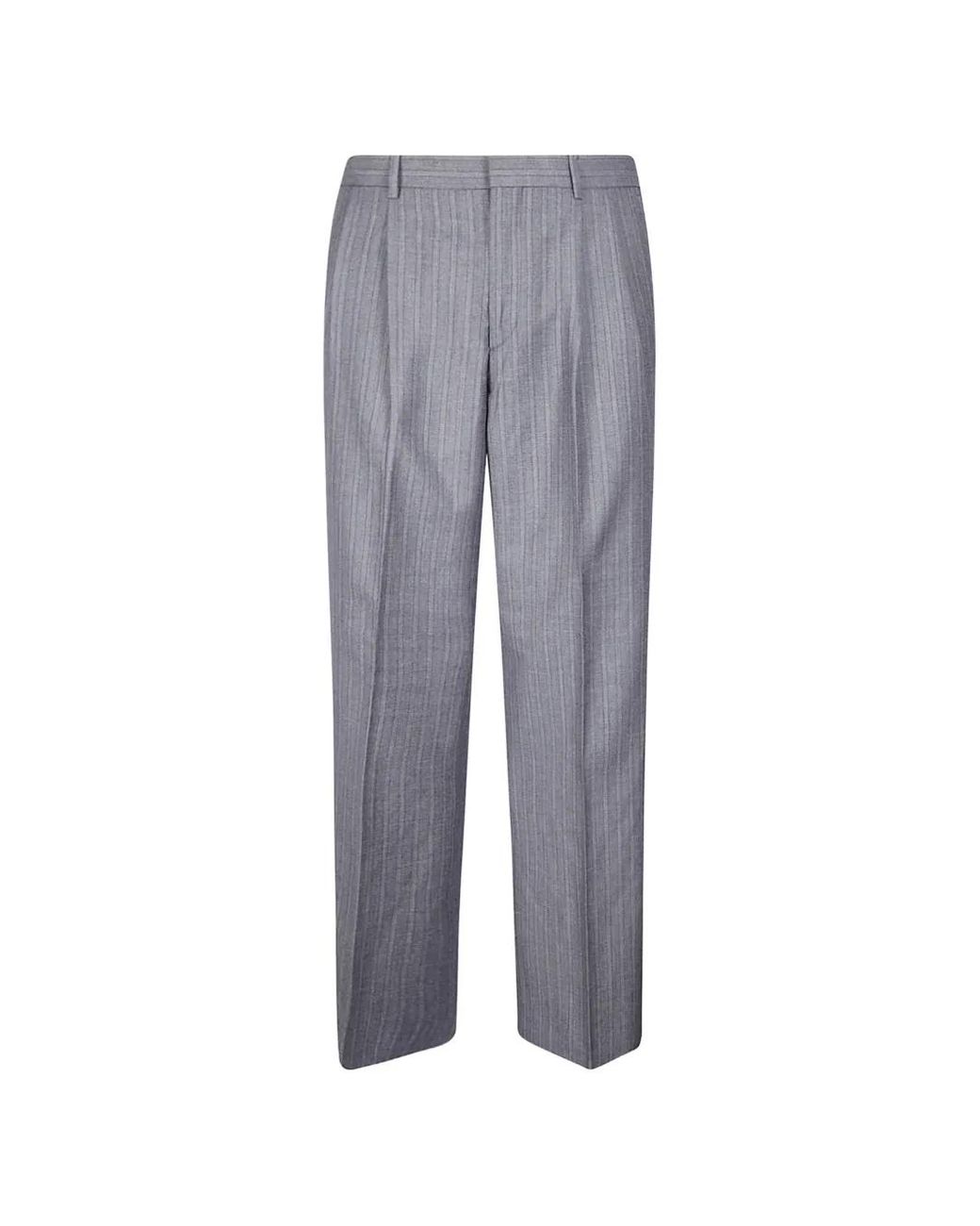 sunflower Gray Pleated Pinstripe Trousers for men