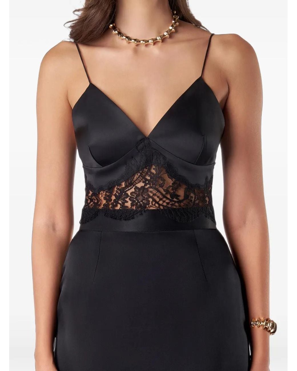 Il Volo Black Lace-Trim Silk Bustier Top