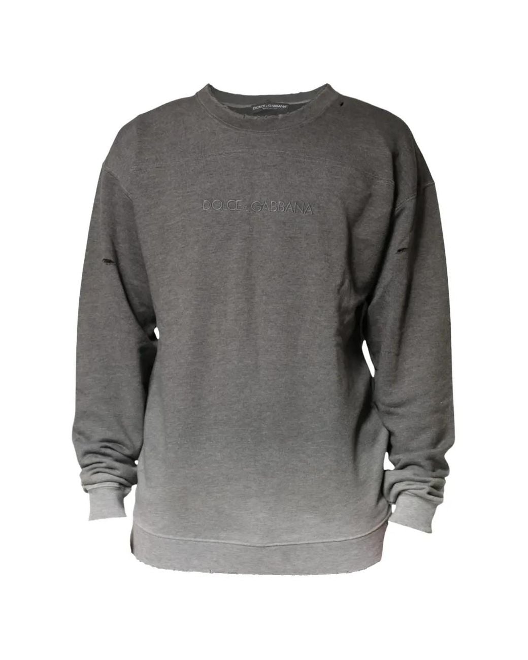 Dolce & Gabbana Gray Distressed Logo-Embroidered Sweatshirt for men
