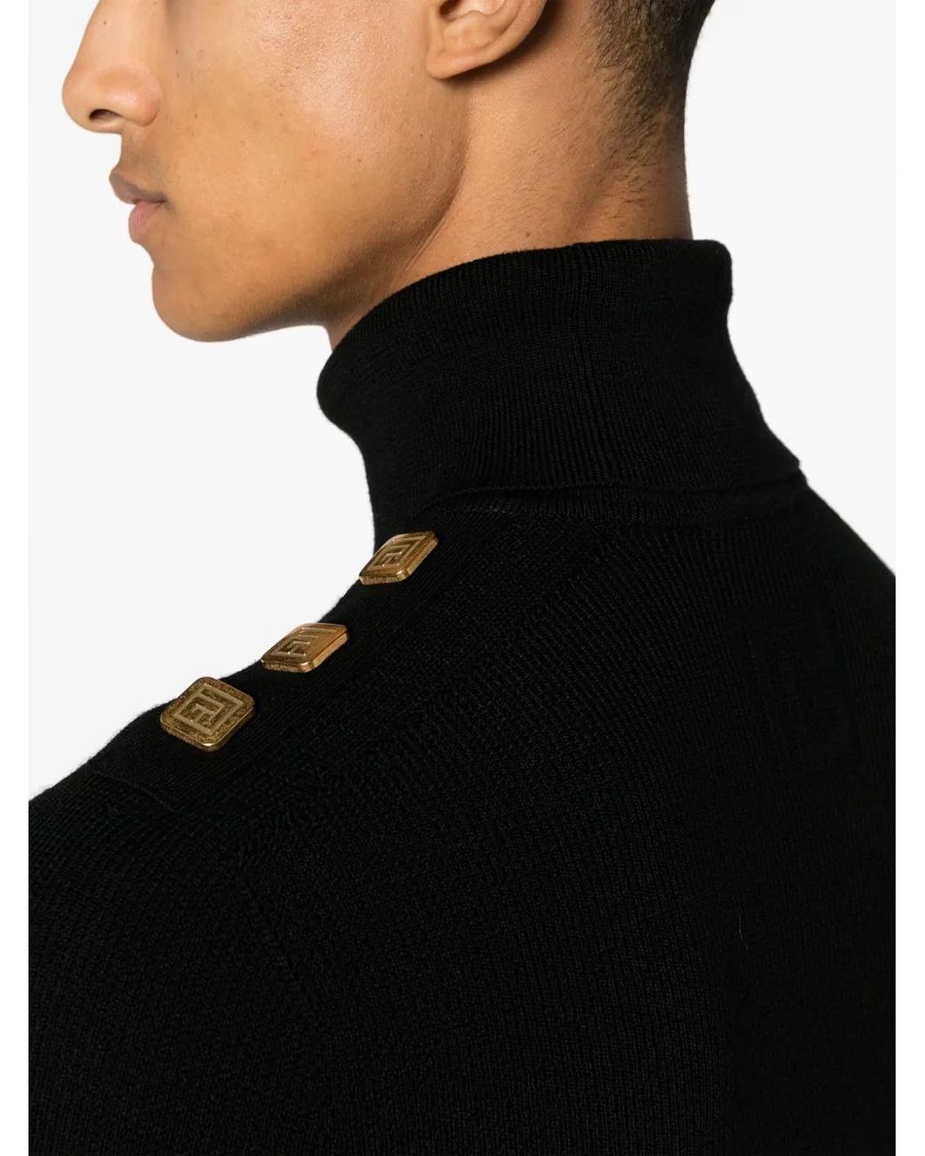 Balmain Black Sweater With Button Detail for men