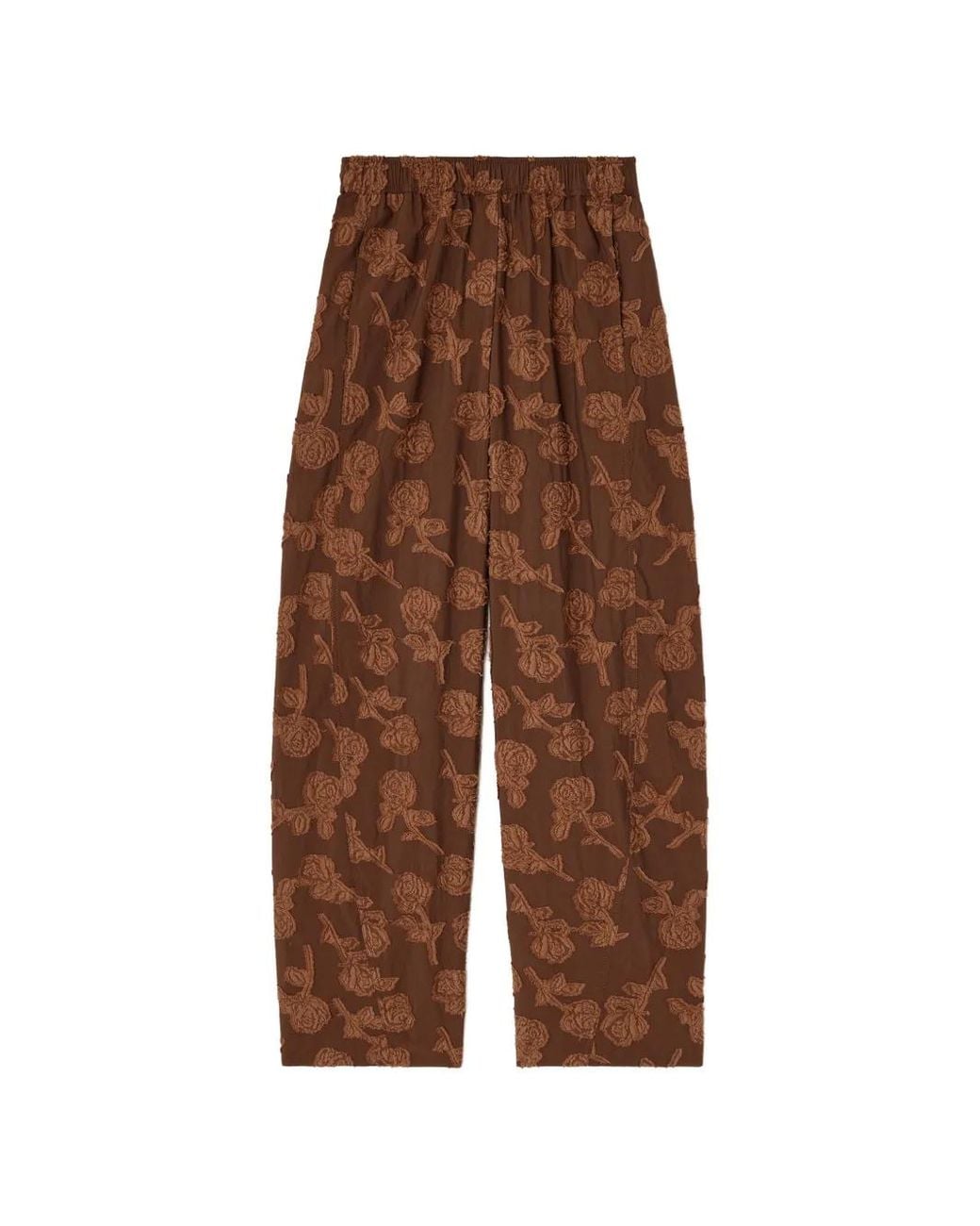 Ganni Brown Pantalon En Fil Coupé À Fleurs