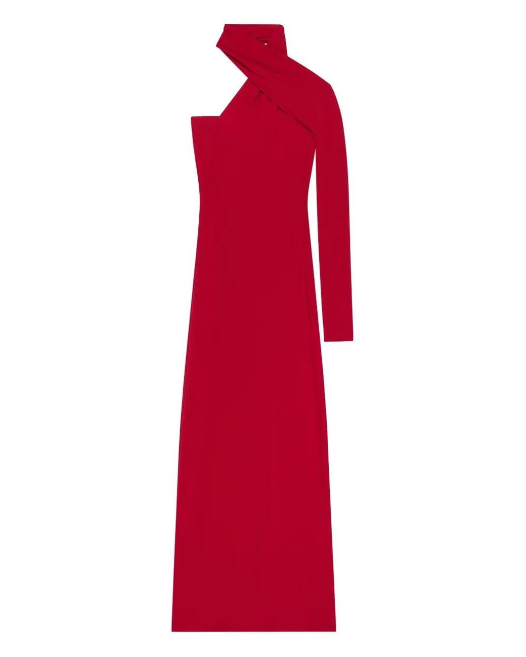 Courreges Red Twisted One-Shoulder Midi Dress