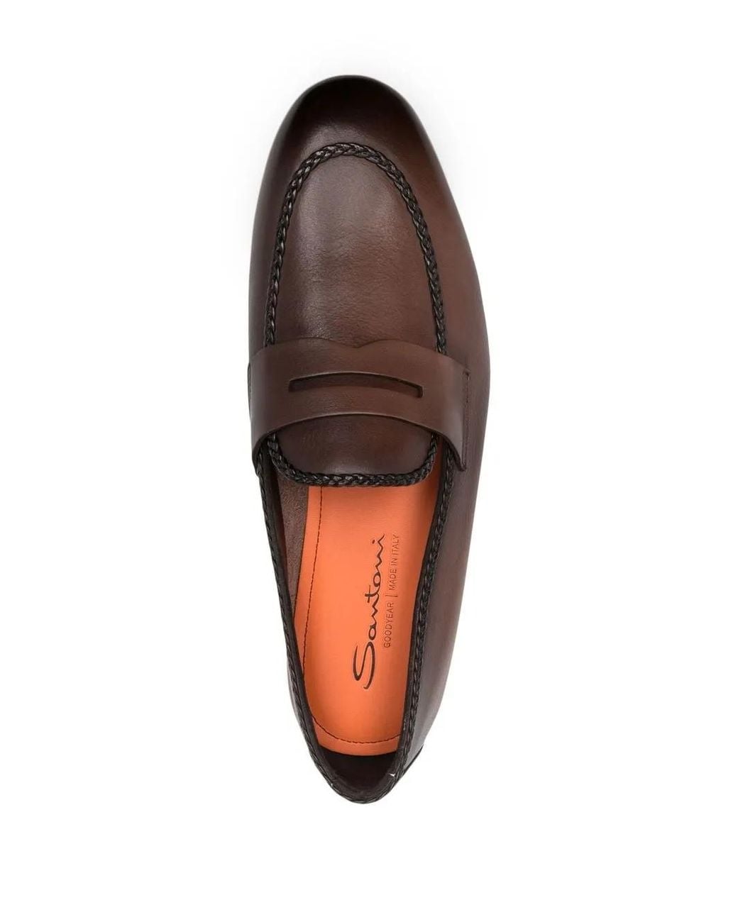 Santoni Brown Leather Penny Loafers for men