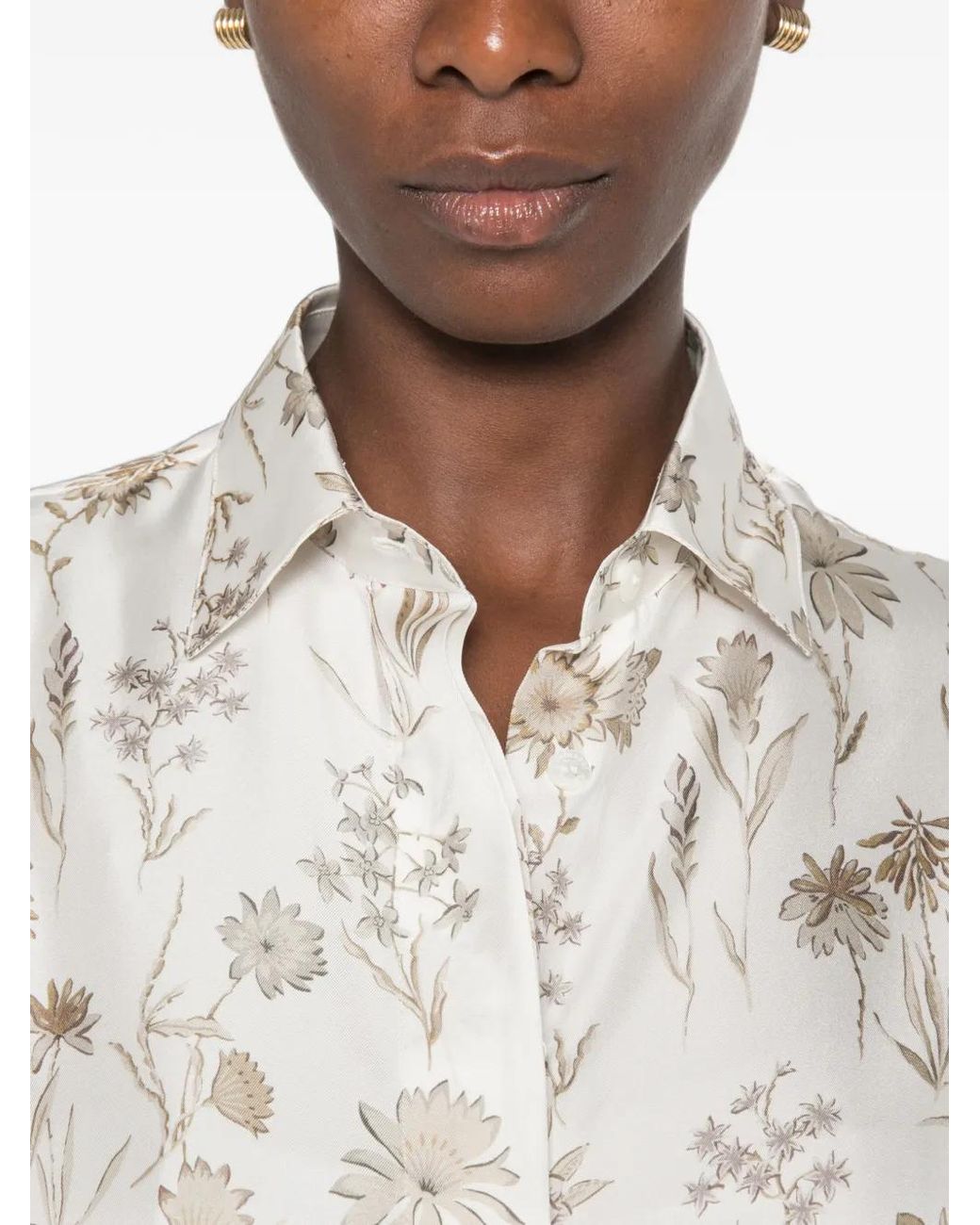 Amina Rubinacci White Floral-Print Long-Sleeve Shirt