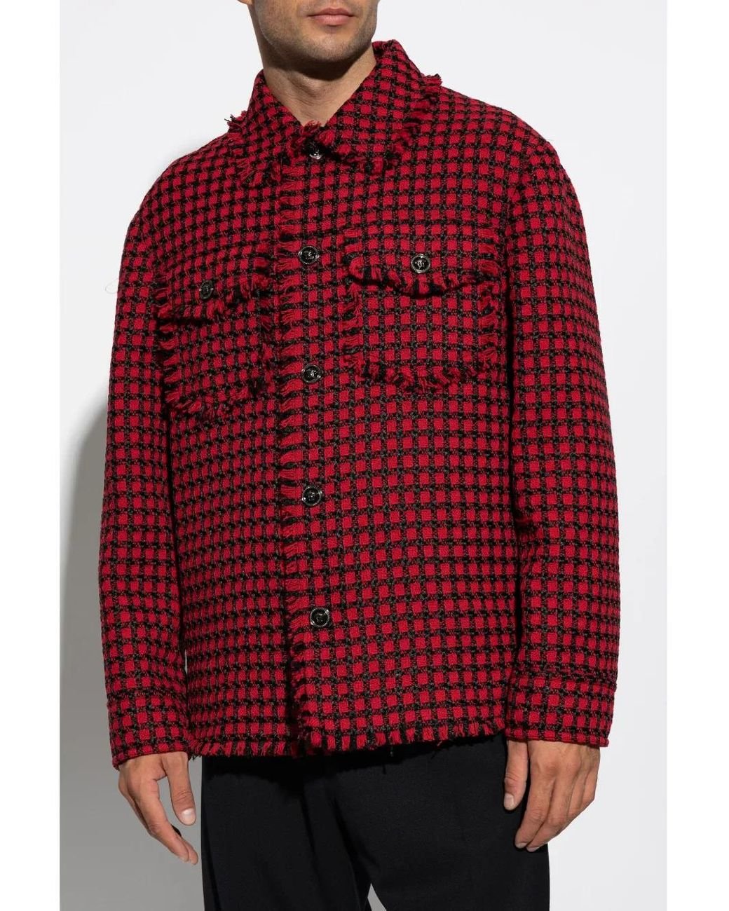 Versace Tweed Shirt Jacket in Red for Men | Lyst