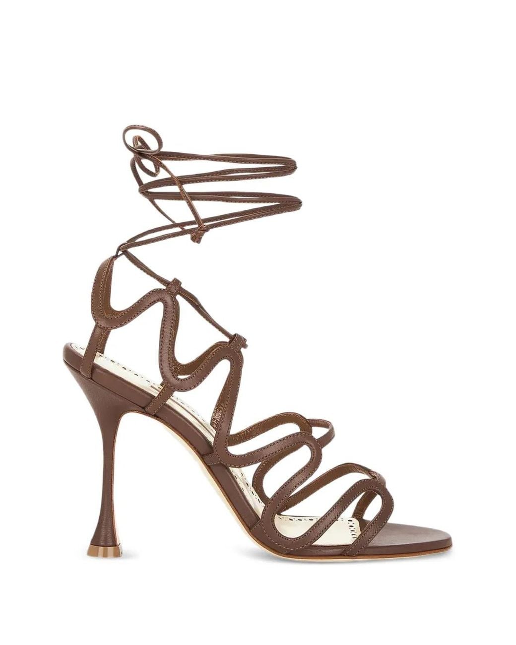 Manolo Blahnik White Tie-Detail Leather Sandals