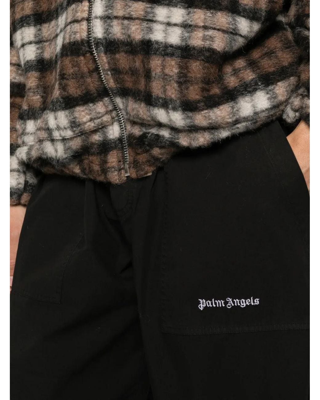 Palm Angels Black Logo-Print Drawstring Trousers for men