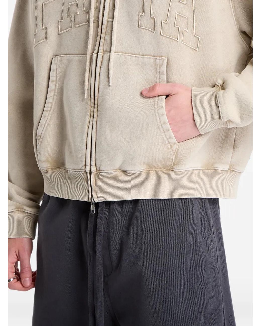 PATTA Natural Logo-Appliqué Zip-Up Hoodie