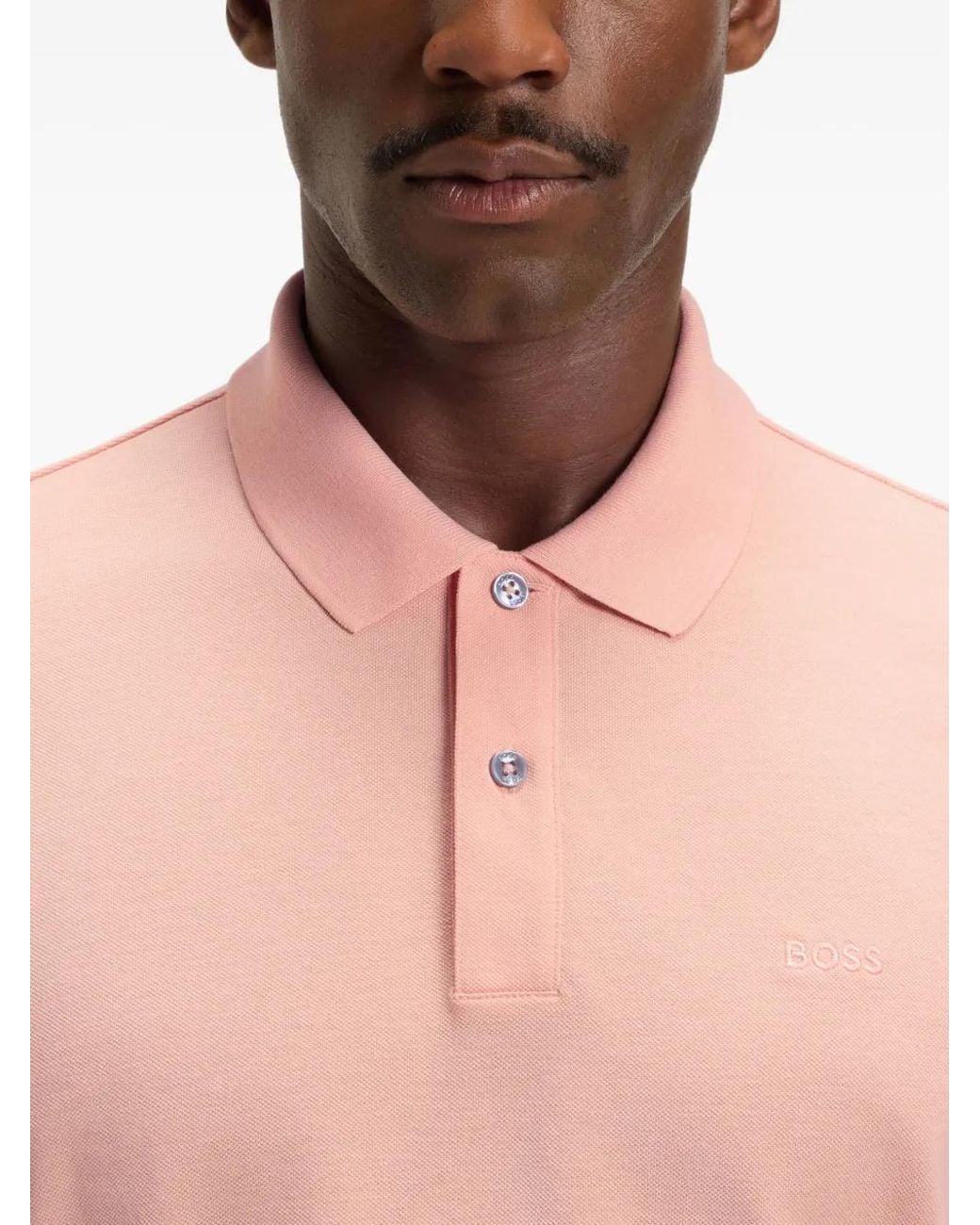 Boss Pink Logo-Embroidered Cotton Polo Shirt for men