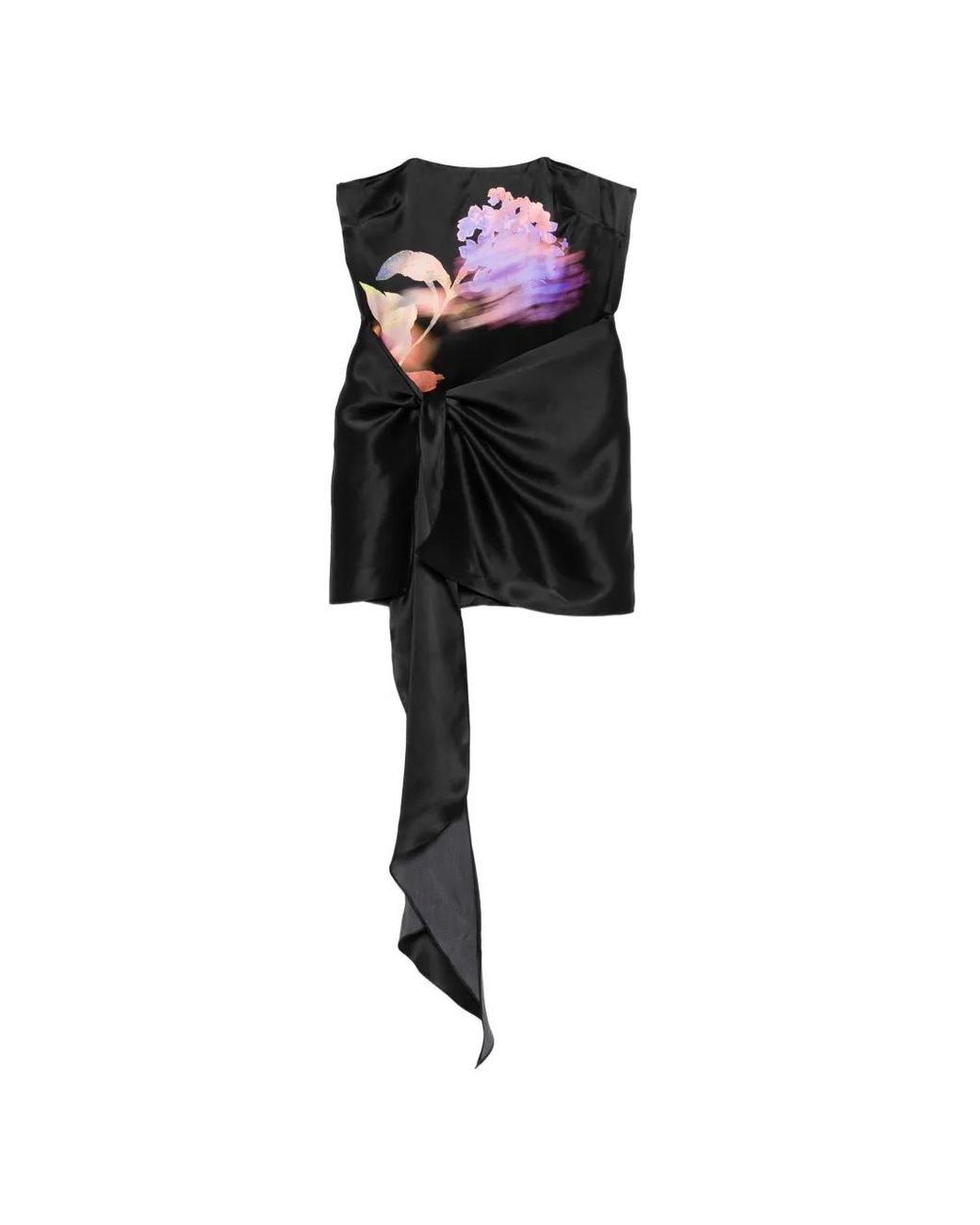 David Koma Black Floral-Print Knot-Detail Dress