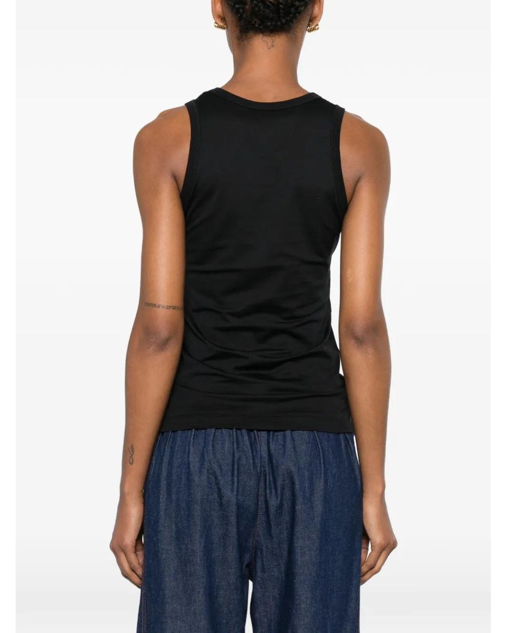 Lanvin Black Beaded-Logo Ribbed Tank Top