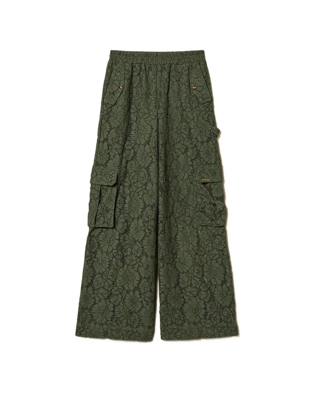 Twinset Green Rébrodé Lace Cargo Trousers