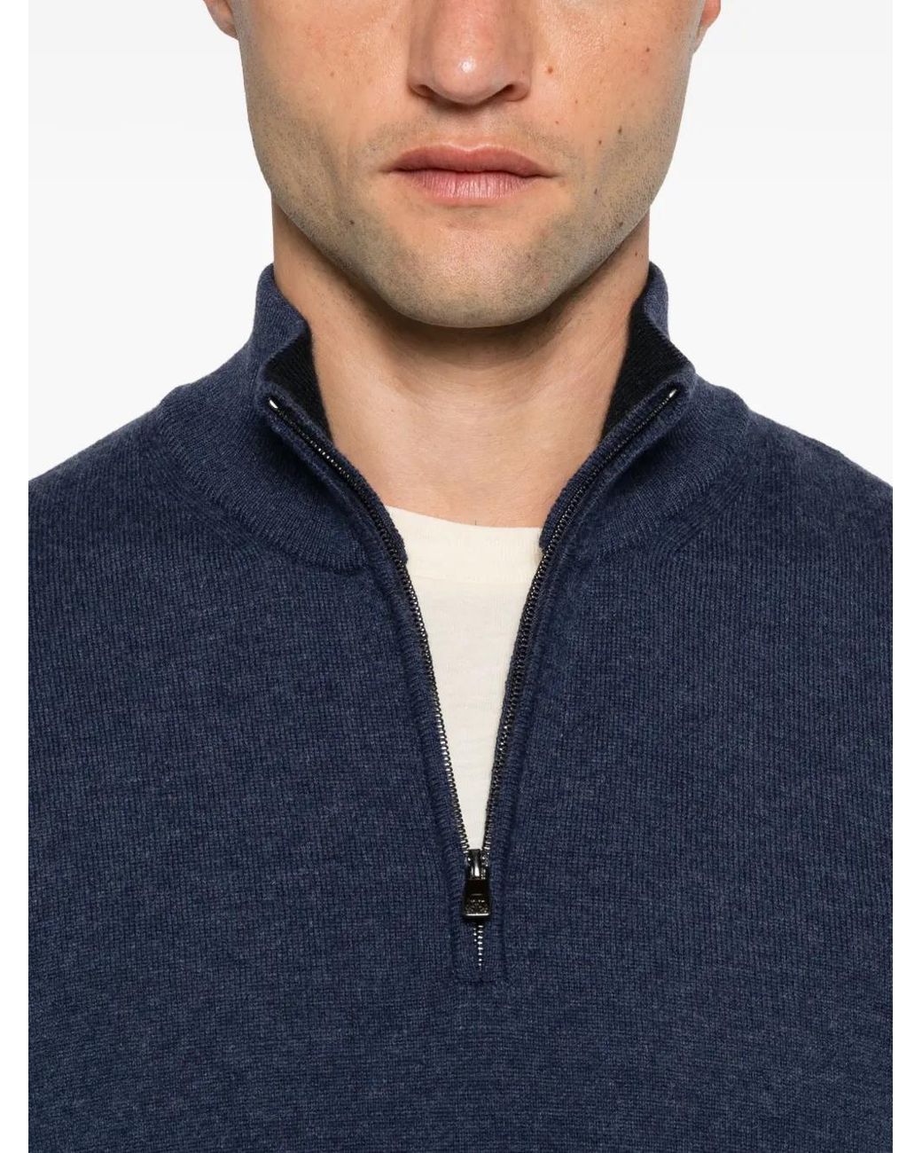 Corneliani Blue Quarter-Zip Knitted Sweater for men