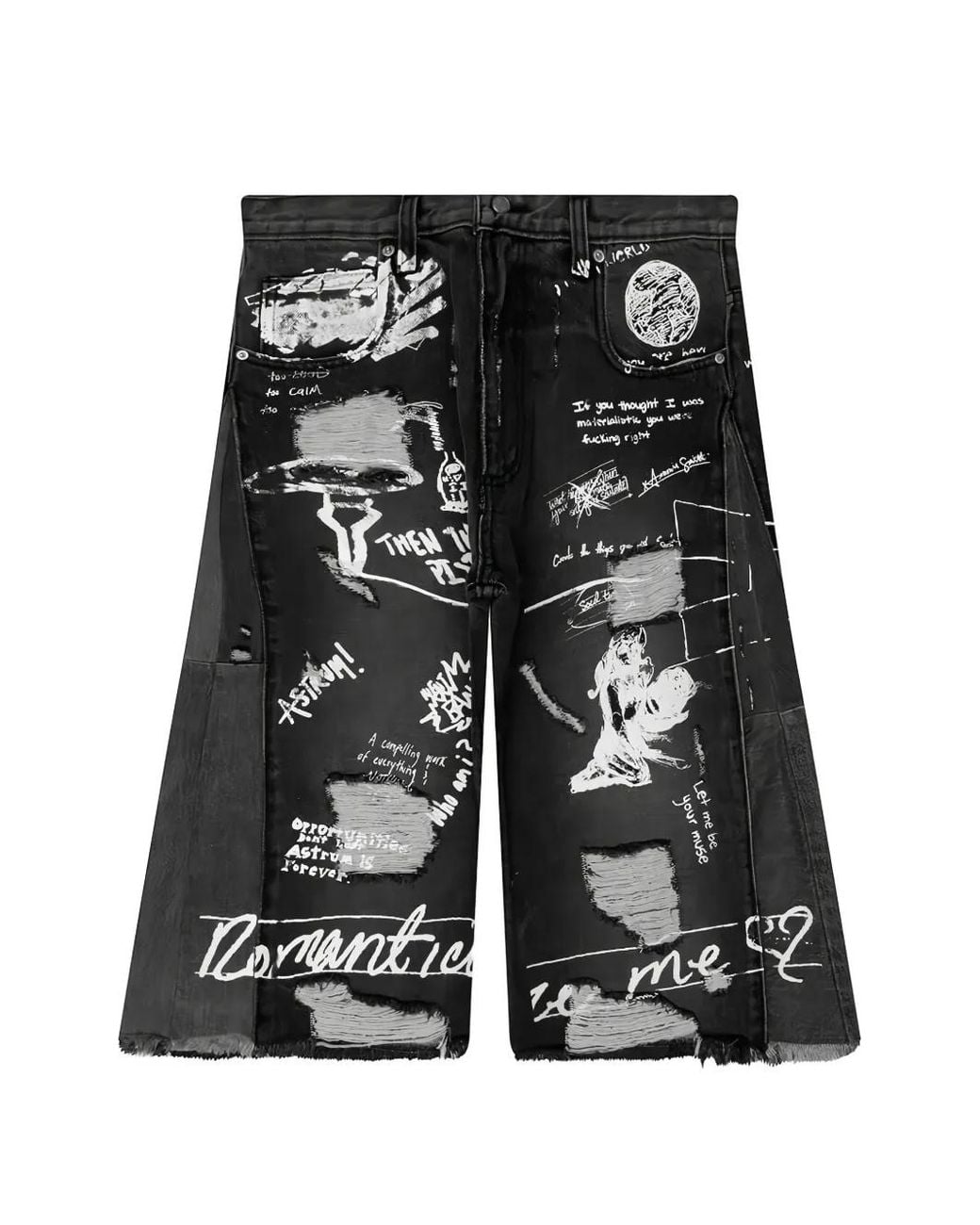 Astrum Black Dedication Graphic-Print Denim Shorts for men