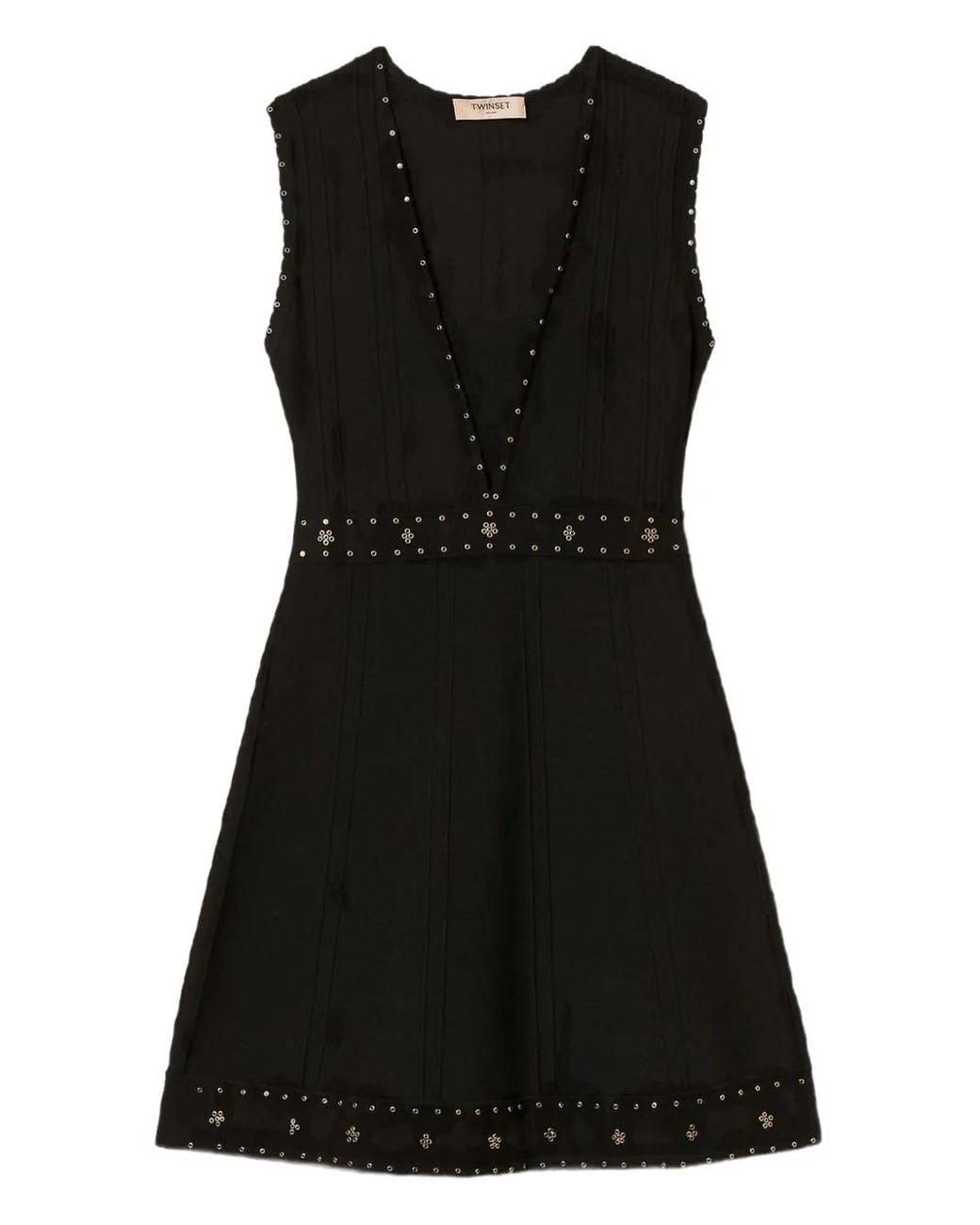 Twinset Black Mini Rhinestone-Embellished Dress