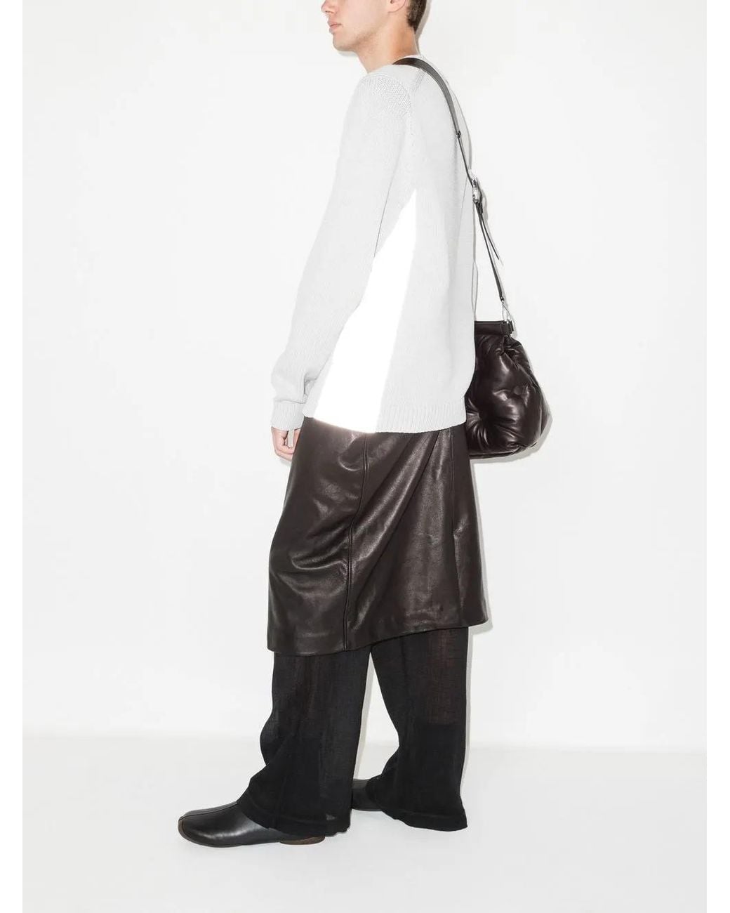 Helmut Lang White Ribbed-Knit Panelled Jumper for men