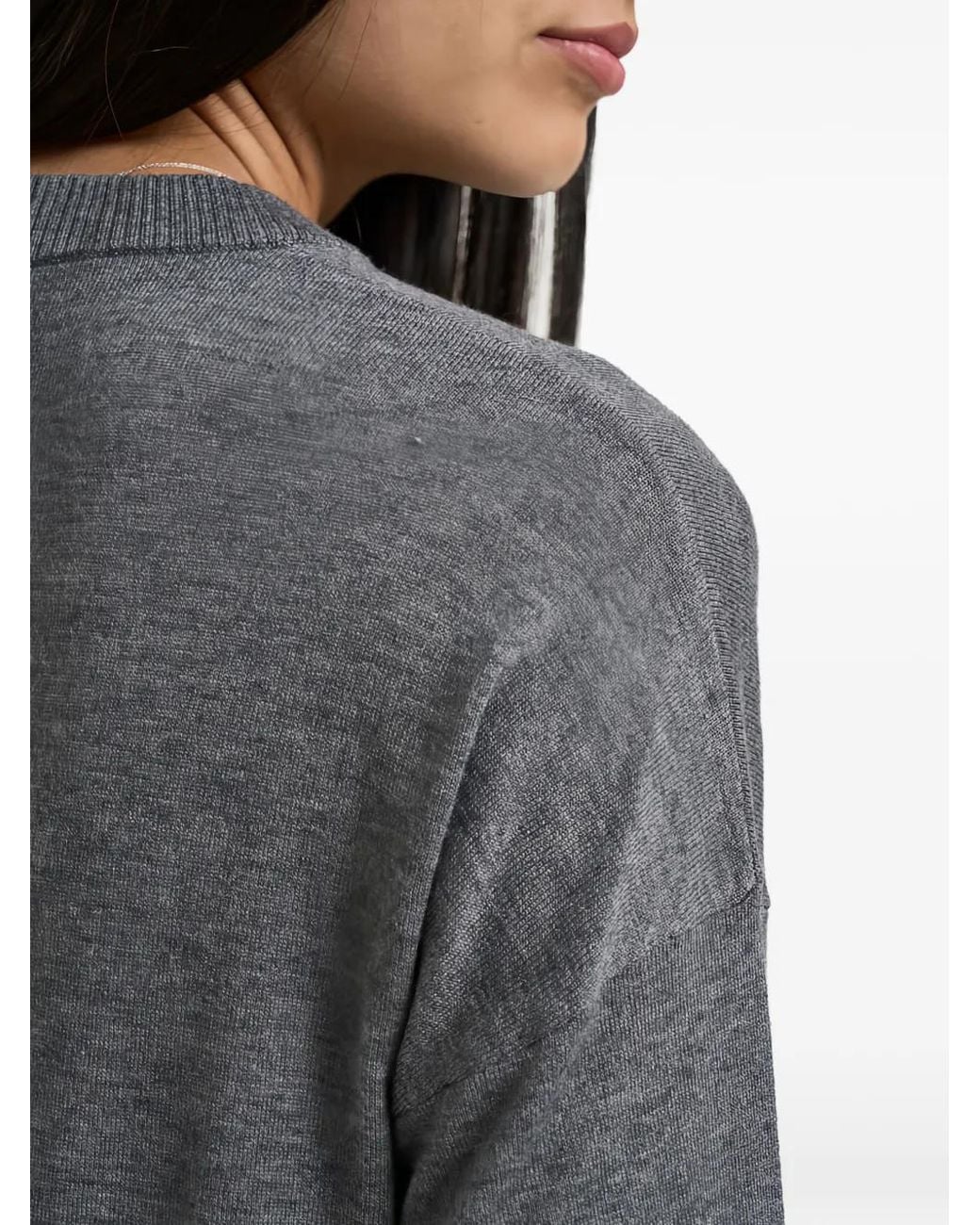 Liu Jo Gray Rhinestone-Logo Side-Slit Sweater