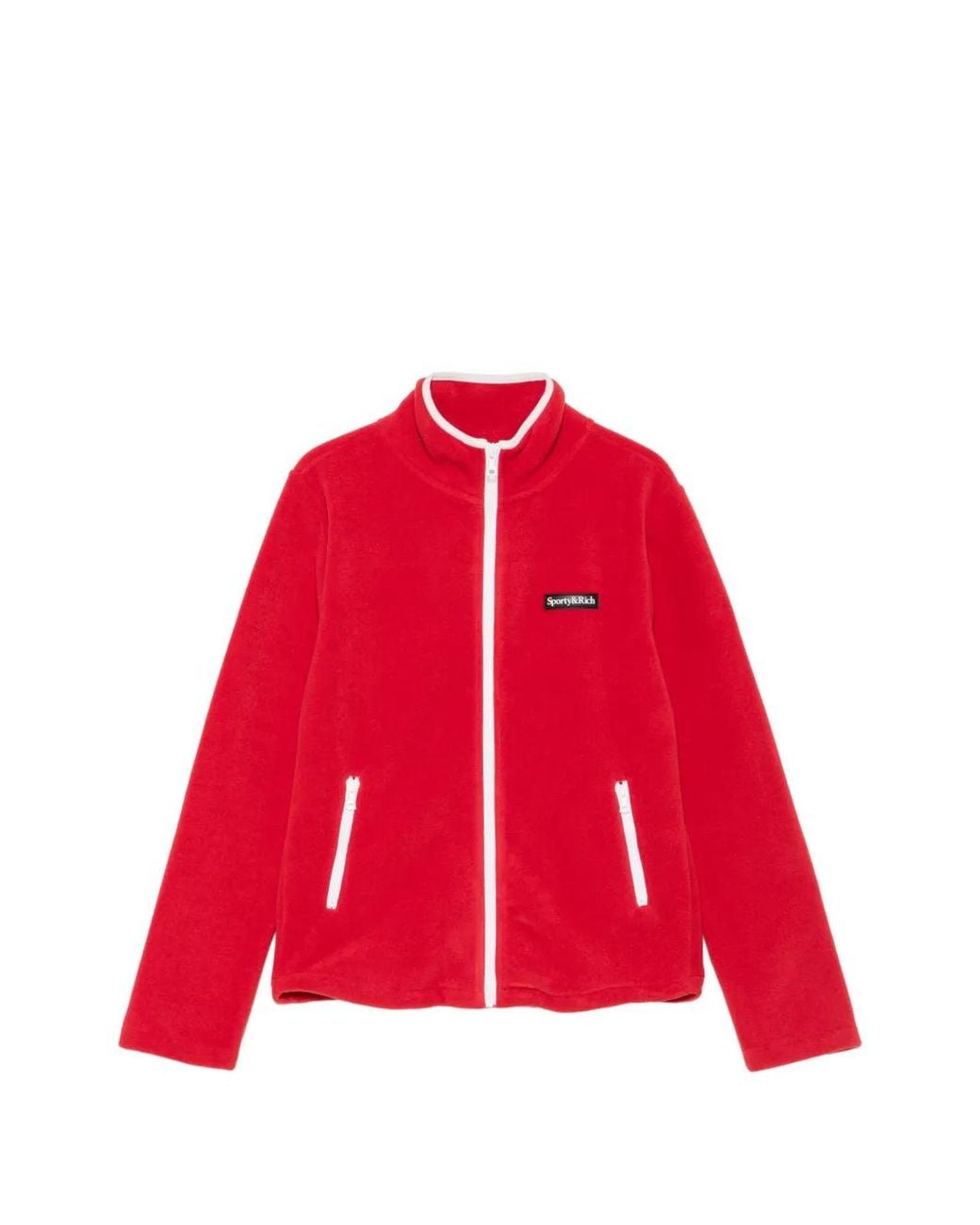 Sporty & Rich Red Ezia Logo-Patch Zip-Up Cardigan