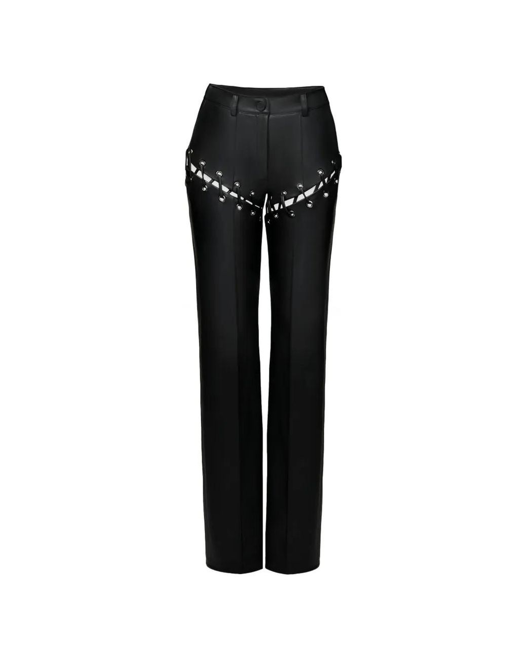 Lika Black Detachable-Leg Lace-Up Eyelet Straight Trousers