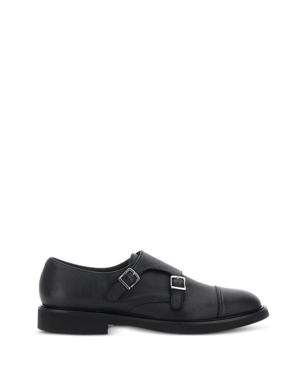 Doucal's Black Double-Strap Leather Monk Shoes for men