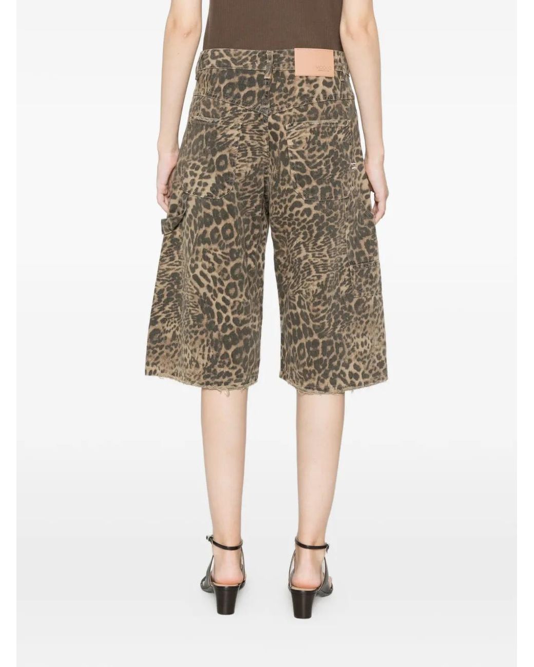 ViCOLO Natural Frayed Animal-Print Shorts