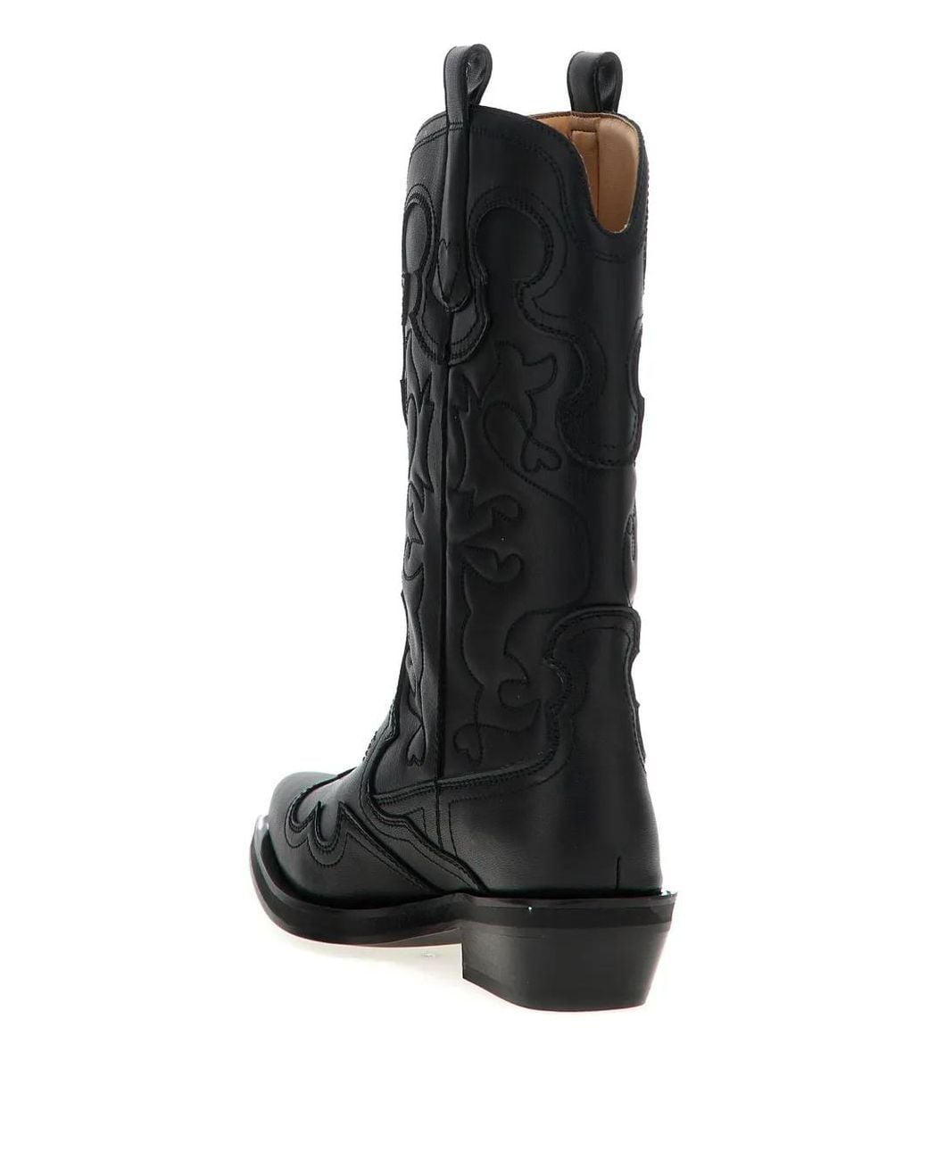 Ganni Black Embroidered Western Boots