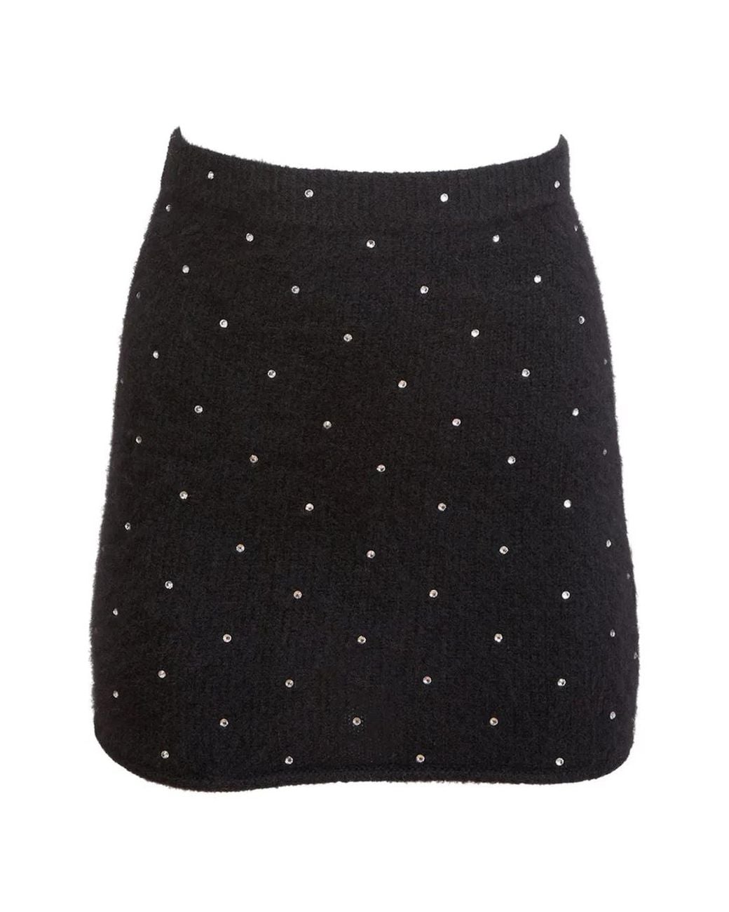 Fleur du Mal Black Rhinestone Knitted Mini Skirt