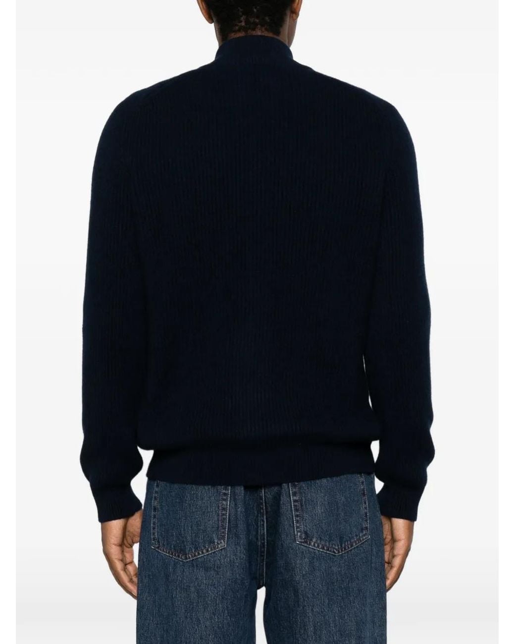 Gran Sasso Blue Ribbed-Knit Zip-Up Sweater for men