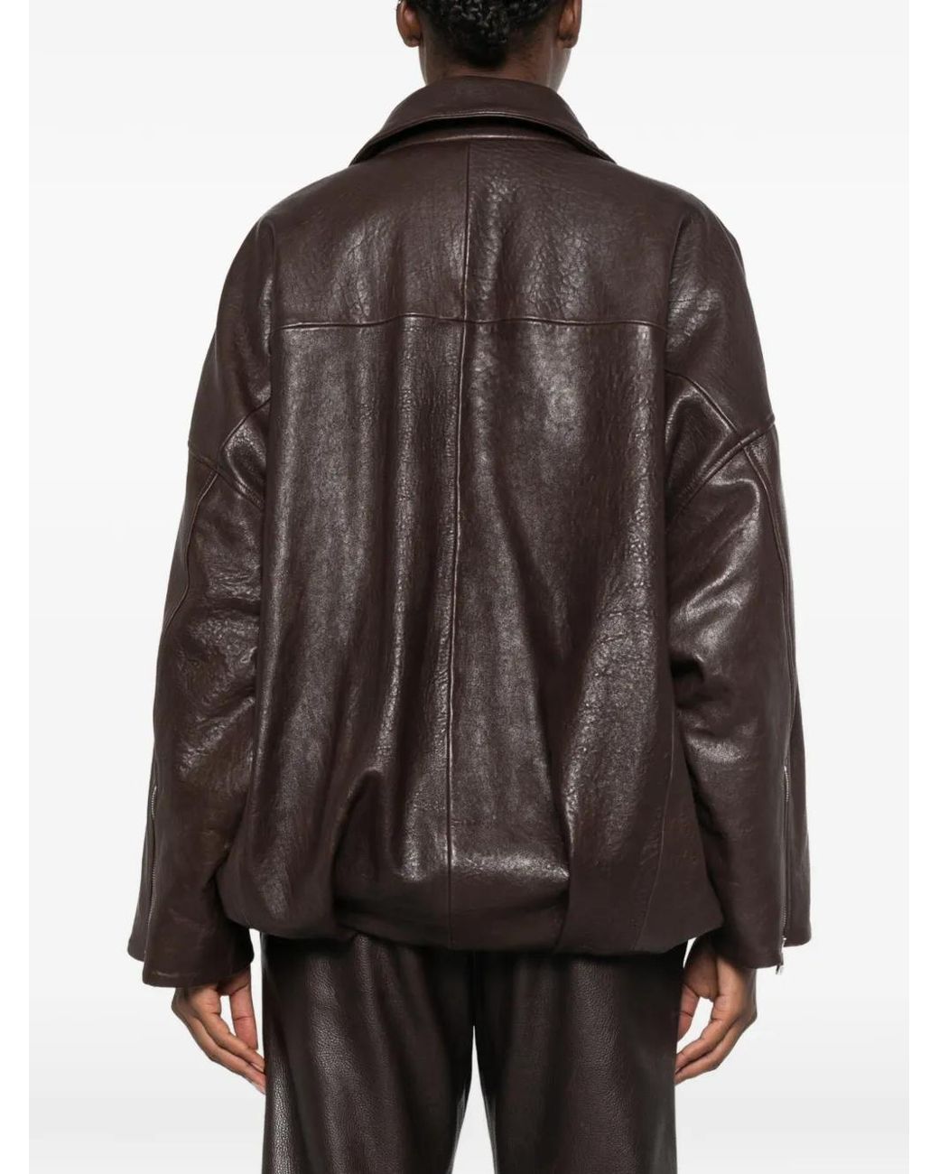 Emmeci Brown Belted Oversized Leather Jacket
