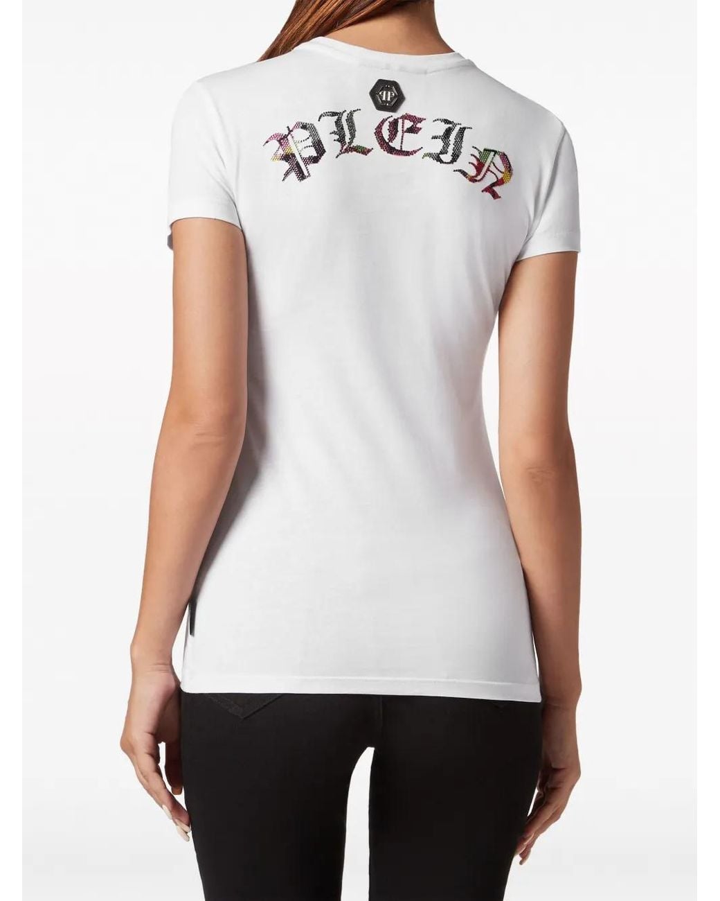 Philipp Plein White Skull-Print Rhinestones-Embellishment T-Shirt