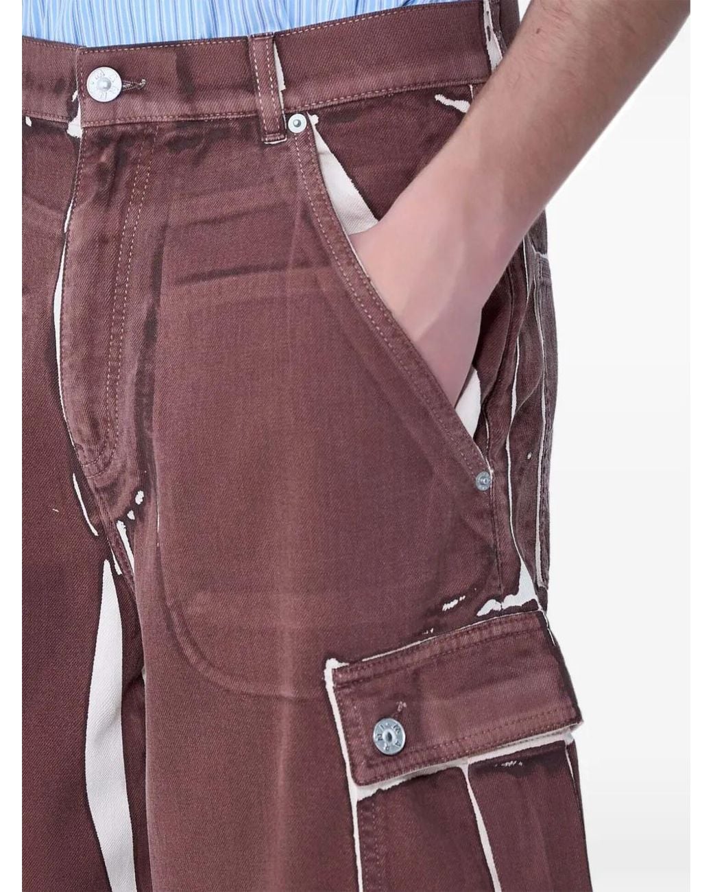 Marni Brown Screen-Printed Denim Cargo Shorts for men