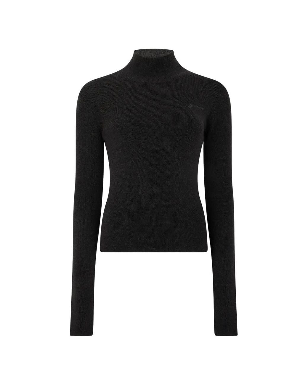 Ganni Black Wool Merino Mock Neck