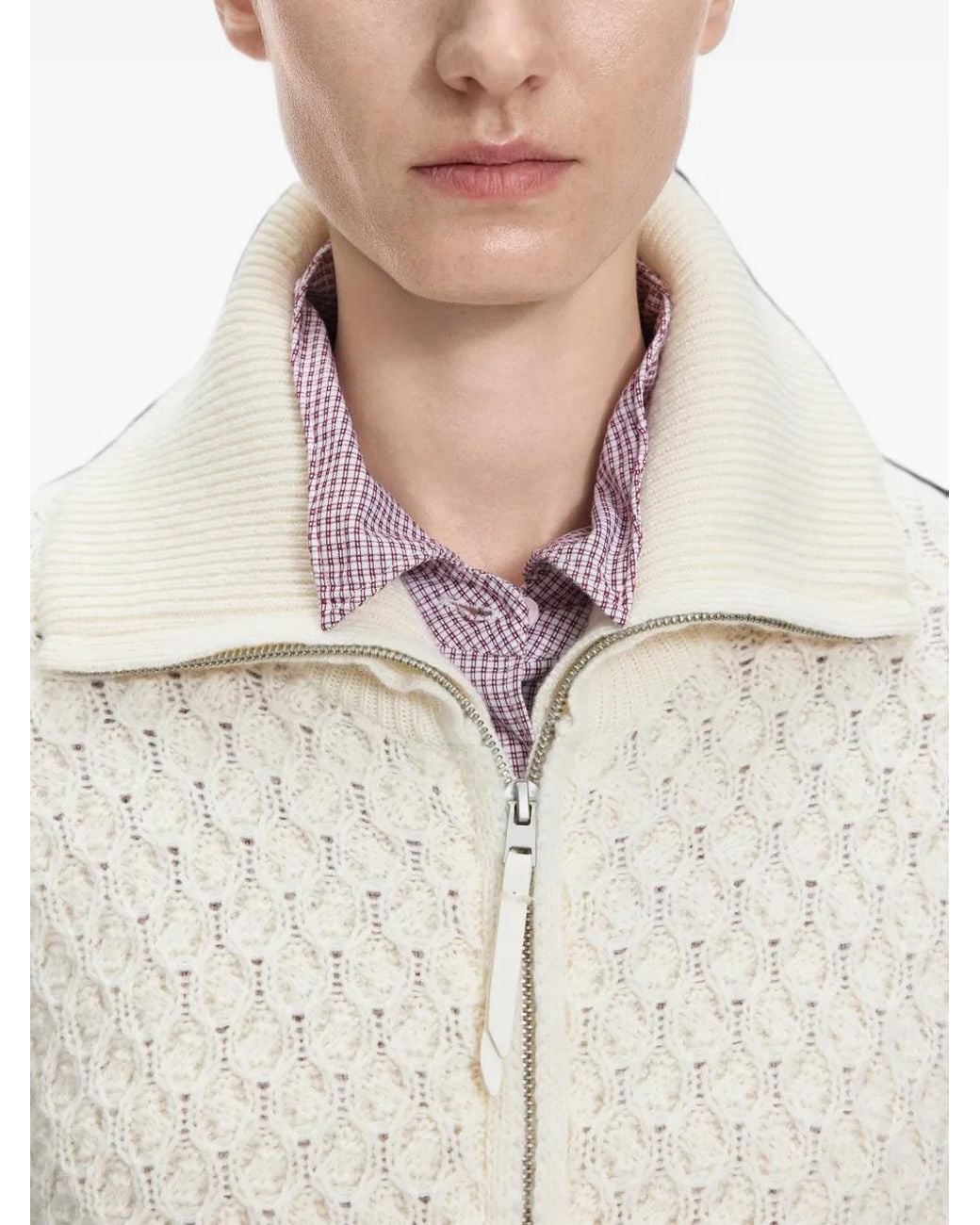 JNBY White Cable-Knit Zip-Up Cardigan