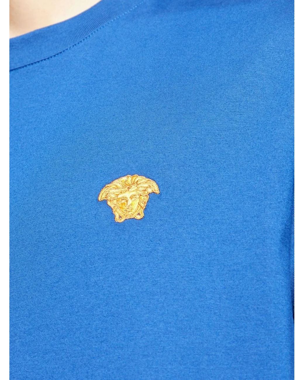 Versace Blue Embroidered Cotton-Jersey T-Shirt for men